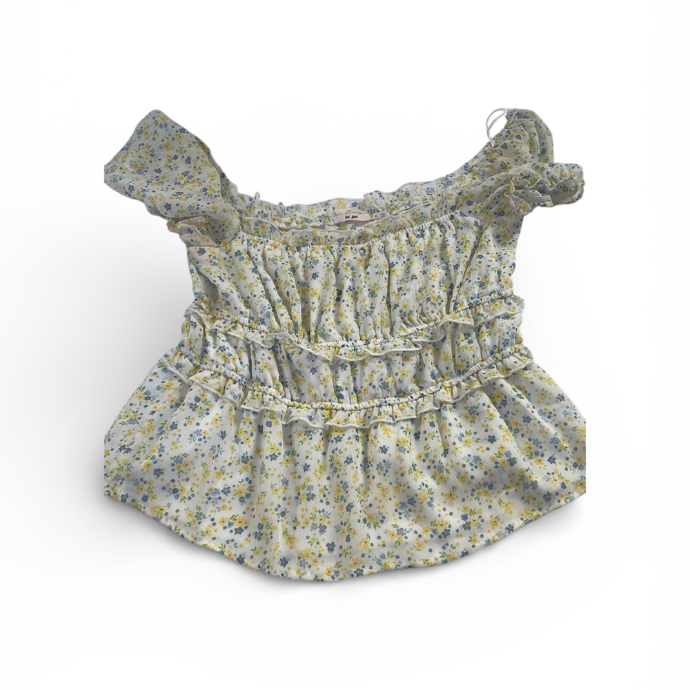 Floral crop top with puff sleeve‎